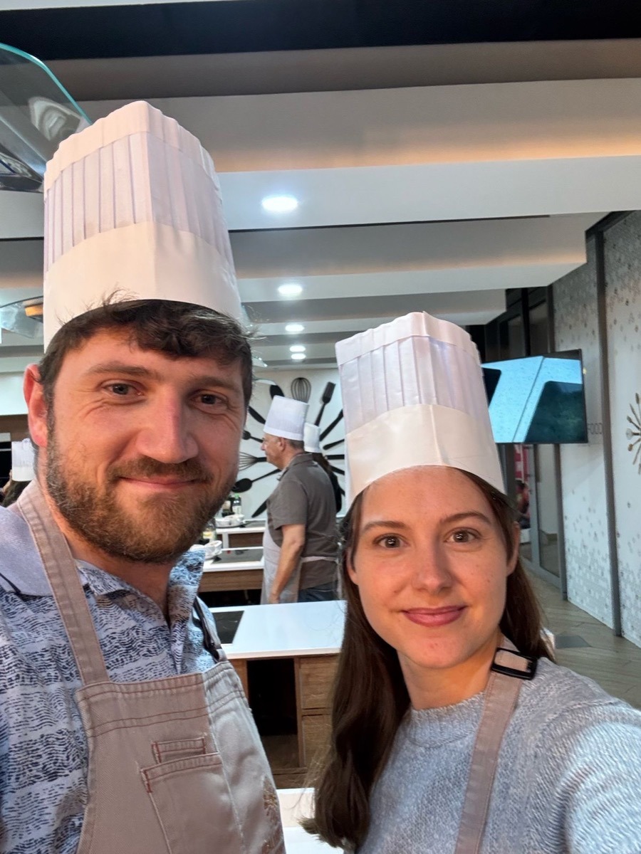 Michane and Ross at a cooking class